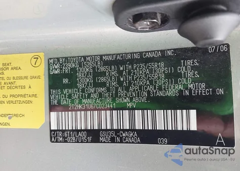 2007 Lexus Rx 350 z USA, uszkodzony, nr VIN 2T2HK31U67C023441